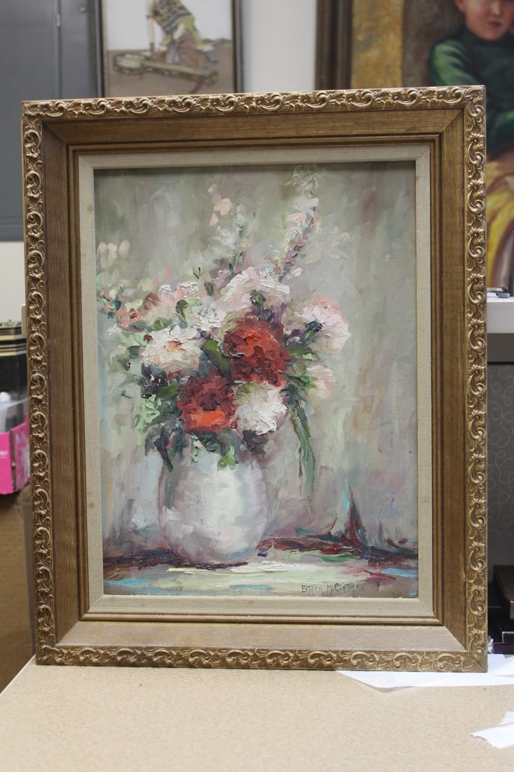 Oil on Board Painting by Esther Ortman: listed artist - framed - overall= 20" x 16 3/8"