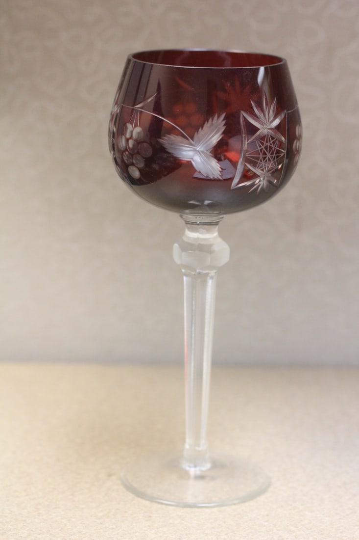 Ruby Red Cut Glass Goblet: 8 1/4" tall