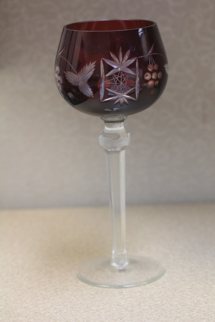 Ruby Red Cut Glass Goblet - 3