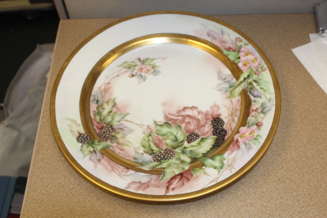Vintage Porcelain Charger: hand painted - 13 1/2" in diameter