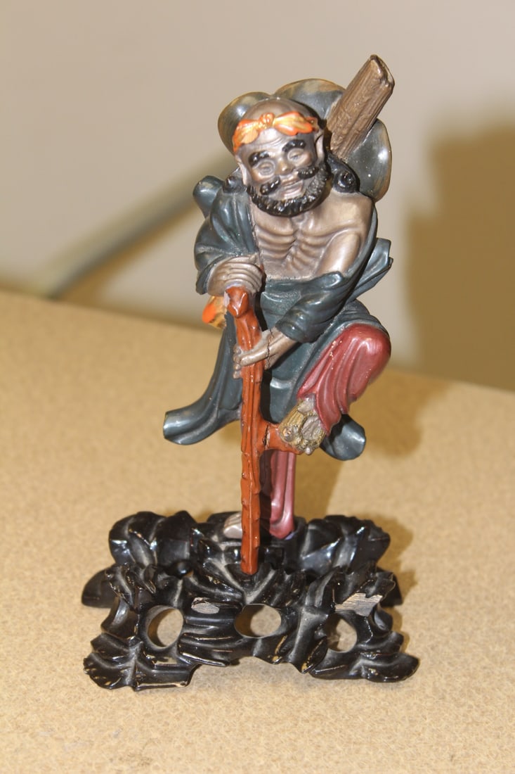 Chinese Boxwood Figurine: well carved - please note: minor losses as shown - overall= 7 1/2" tall