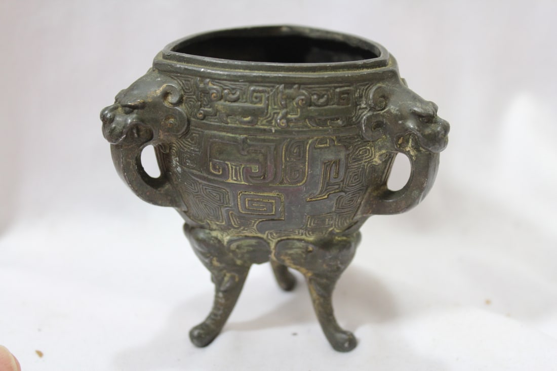 An Antique Chinese Bronze Censer?: 3 1/2" tall - the lid is possibly gone