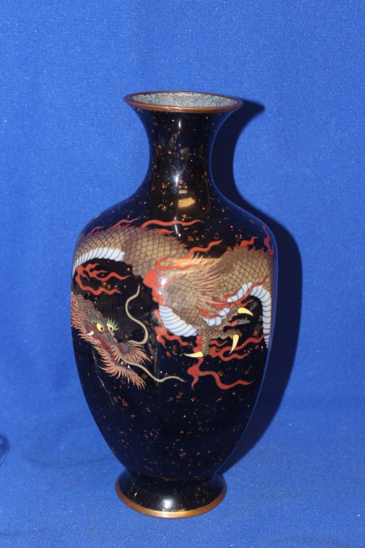 Antique Japanese Cloisonne Dragon Vase: 19th century - please note: loss as shown - 9 1/2" tall