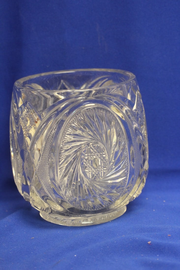 Cut/Press Glass Bowl: please note: one base chip as shown - 6 1/2" tall