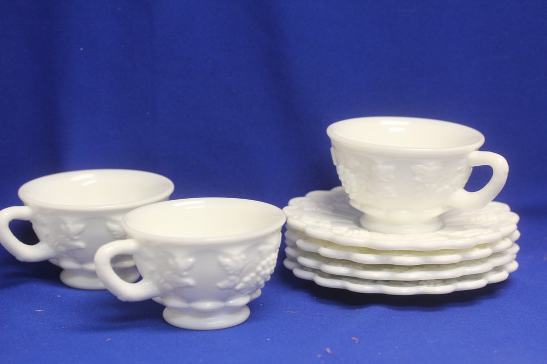 Lot of Westmoreland Cups and Saucers: 4 saucers and 3 cups - cup= 2 3/8" tall