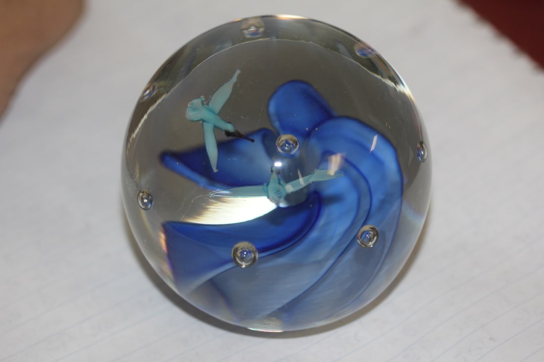 Art Glass Blue Birds Paperweight (1 of 6)