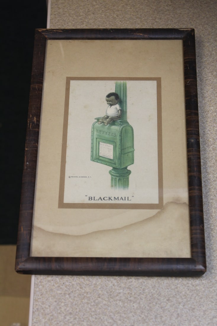 Very Rare "Black Mail" Negro Print: Reinthal and Newman, NY - framed - overall= 10 3/4" x 6 3/4" - early 20th century