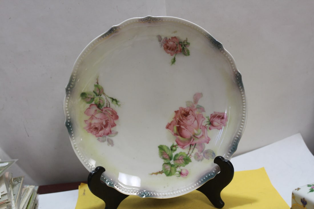 An Antique P.K. Silesia Rose Plate: 9 1/8" in diameter