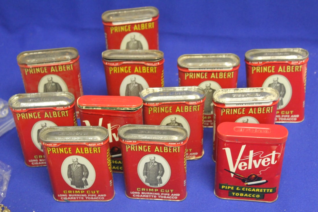 Lot of 12 Prince Albert/Velvet Tin Cigarette Cases: as shown