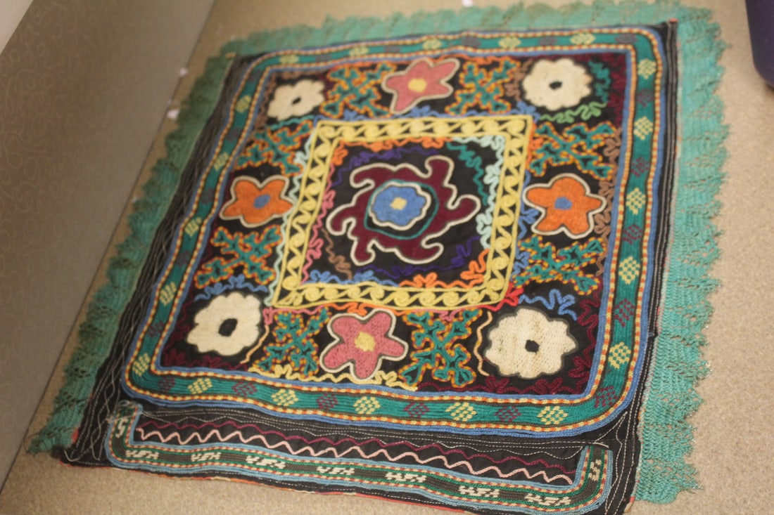 Native American(?) needle work: oriental(?)South American(?) old, 17 1/4" square