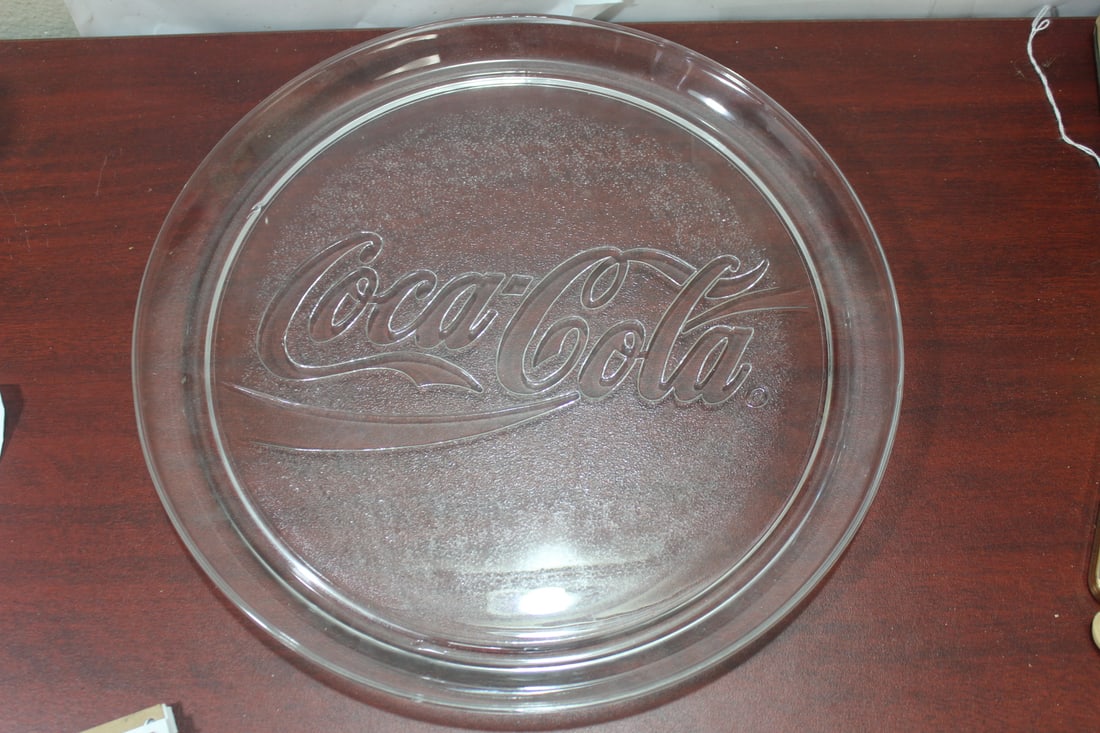 A Glass coca Cola Tray: 13" in diameter