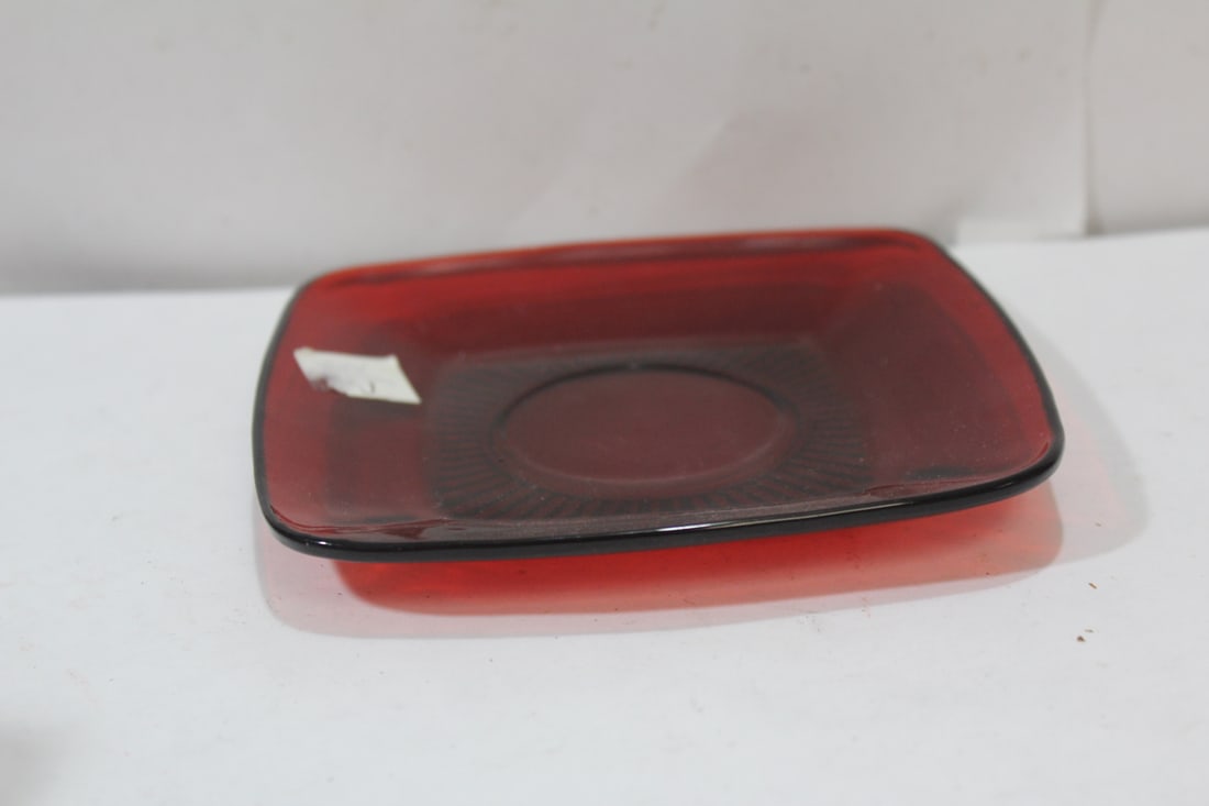 A Ruby Red Square Saucer - 2
