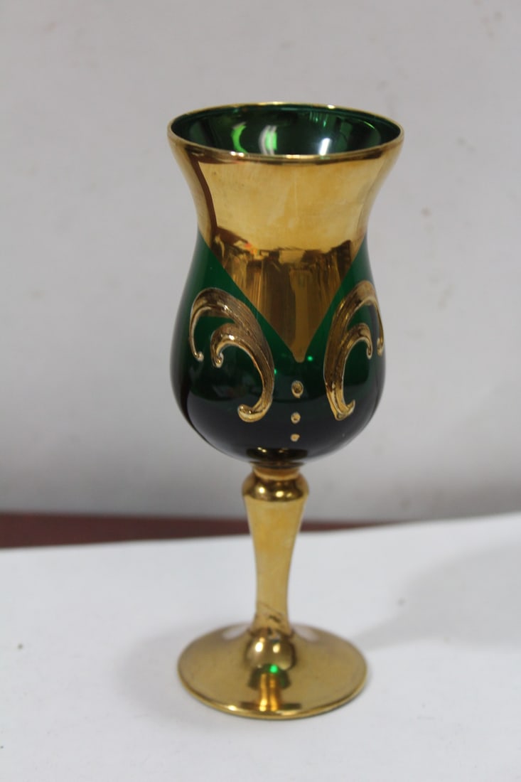 A Gold Guilted Bohemian Small Glass Cup: 4 3/4" tall