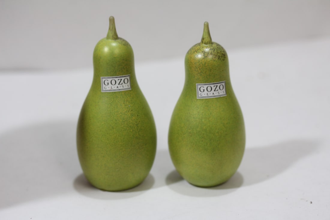 Lot of 2 Signed Gozo Glass Pears: 3 3/4" tall each