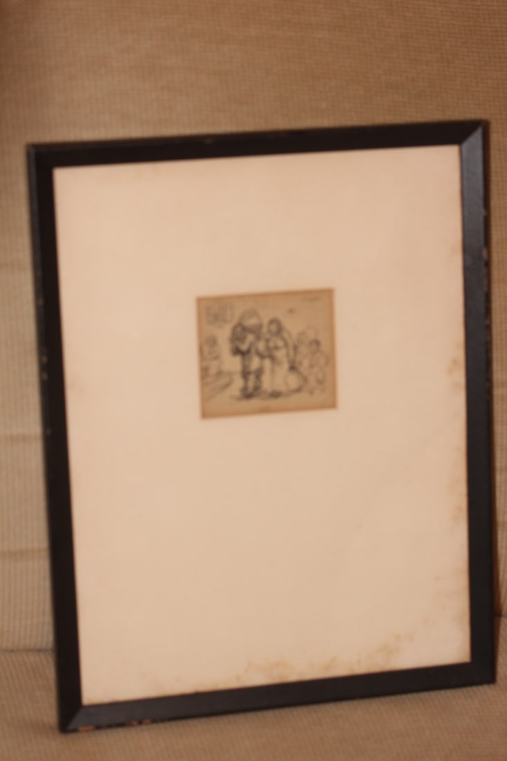 Framed Ink Wash by Aaron Sopher: overall= 12 1/4" x 9 1/2" - sight= 2 3/4" x 2 1/2"