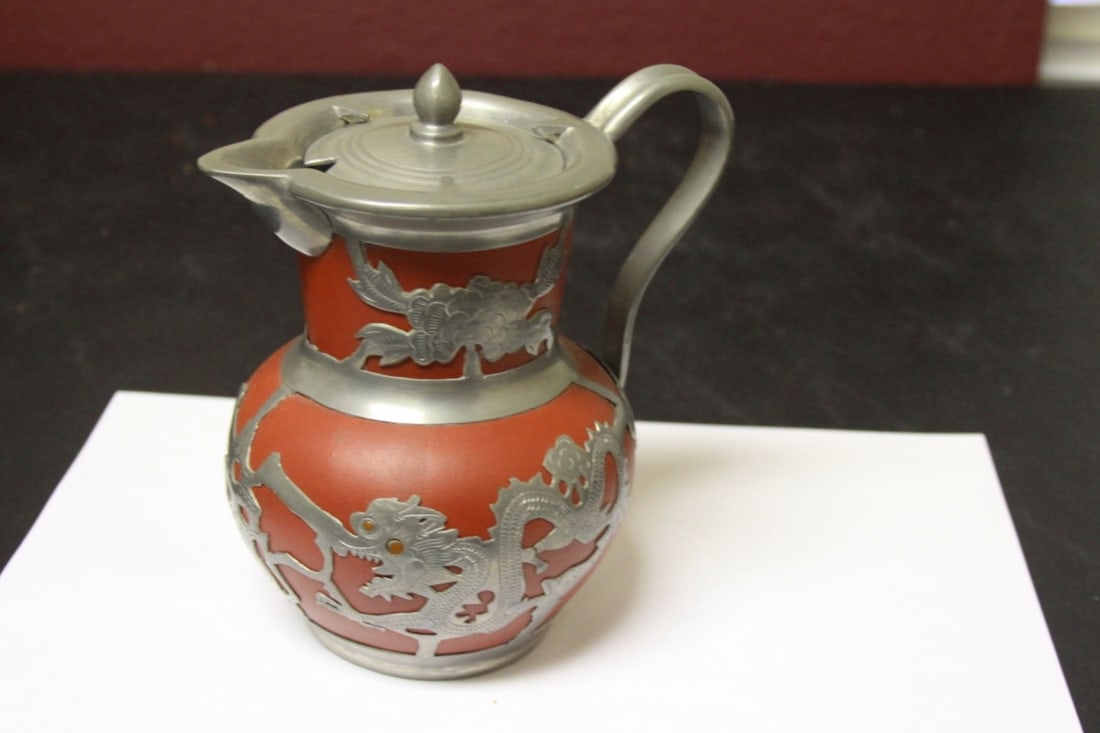 A Yixing Teapot: Chinese - signed - dragon motif - 6 inches tall