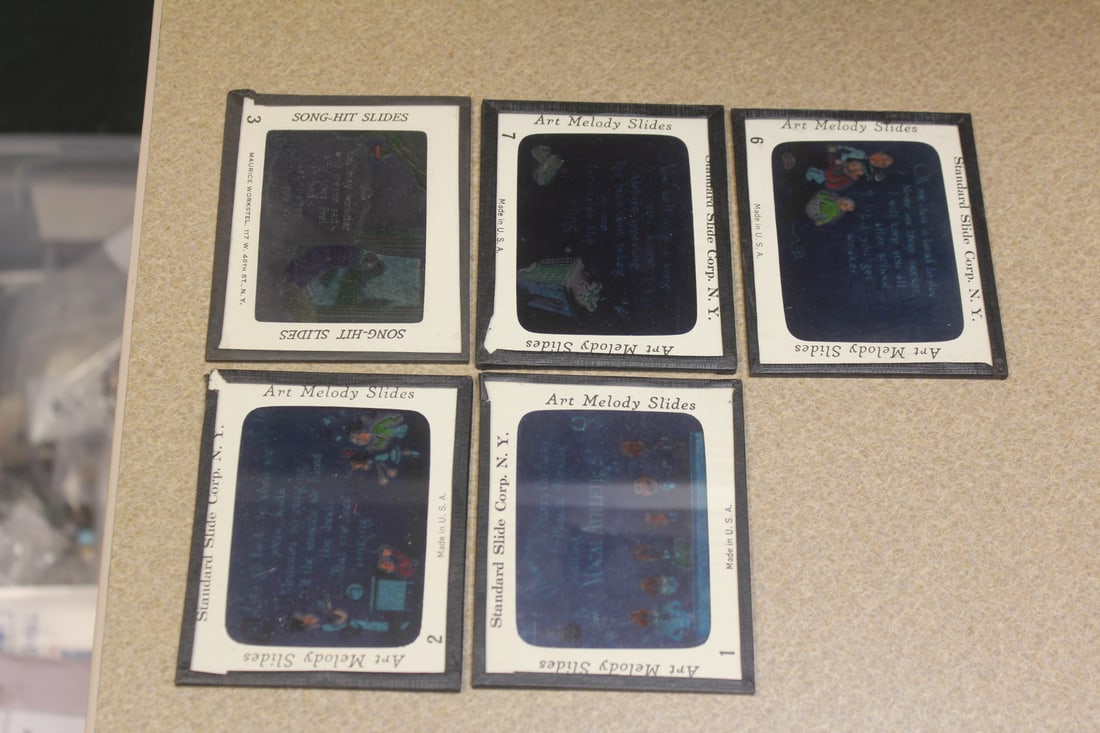 Lot of 5 Art Melody Glass Slides: as shown