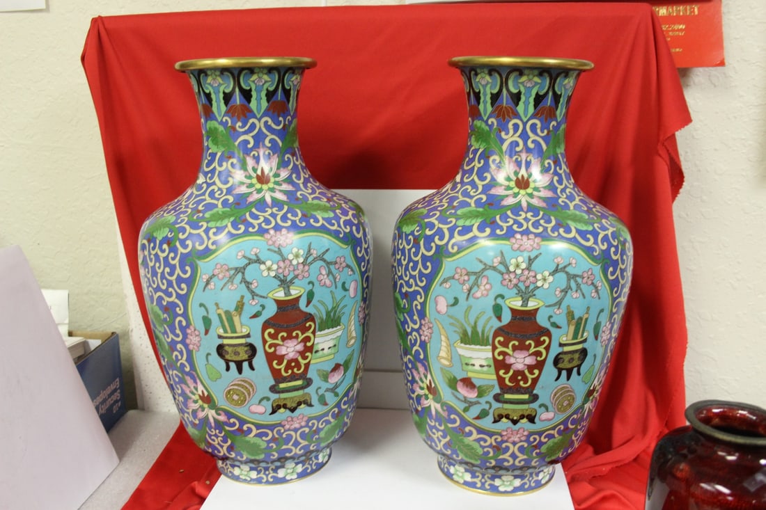 Pair of Well Made Cloisonne Vases: 15" tall each