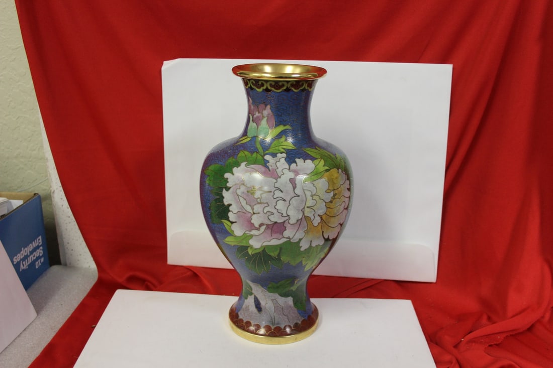 A Chinese Cloisonne Vase: 10 3/8" tall
