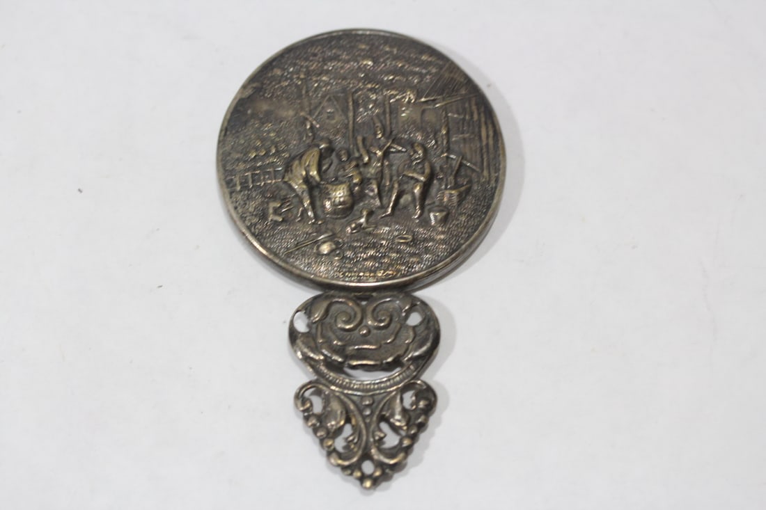 A Dutch Silverplated Repousse Mirror: for purse - 4 3/8" across