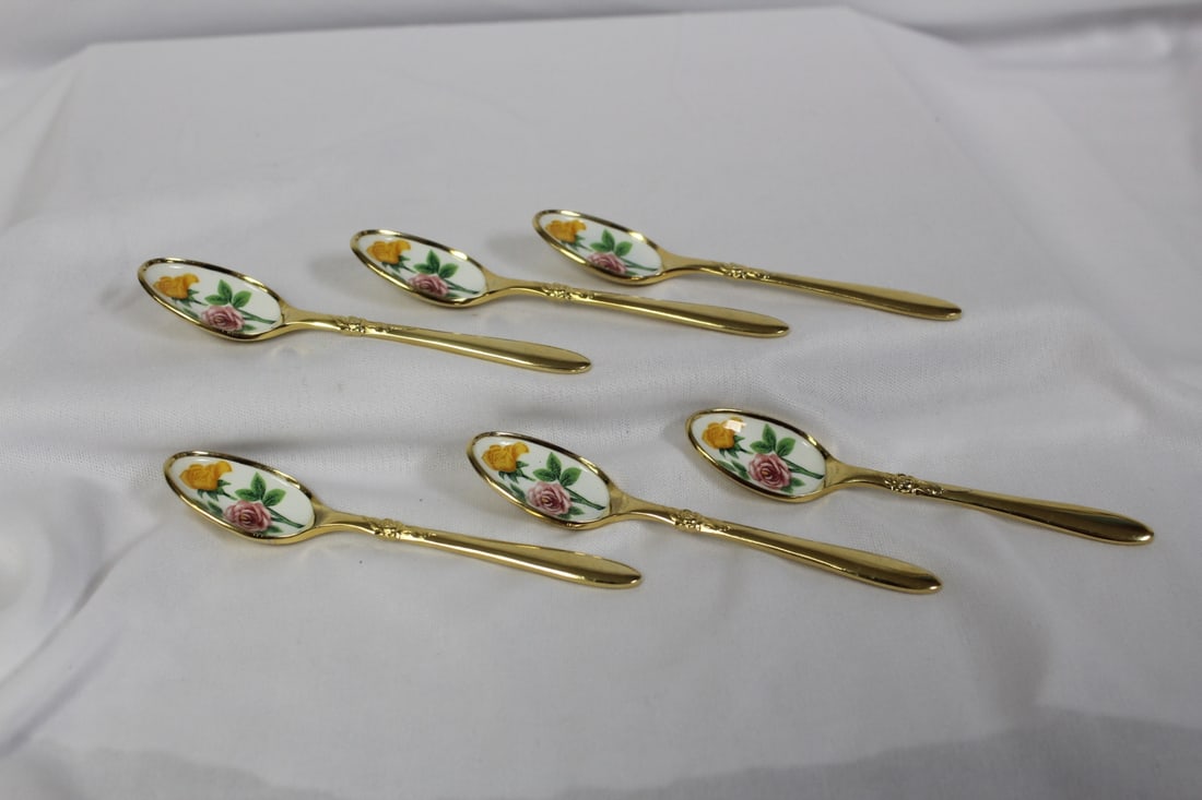 Enamel Gold Plated Spoons: each: 4 1/2" long