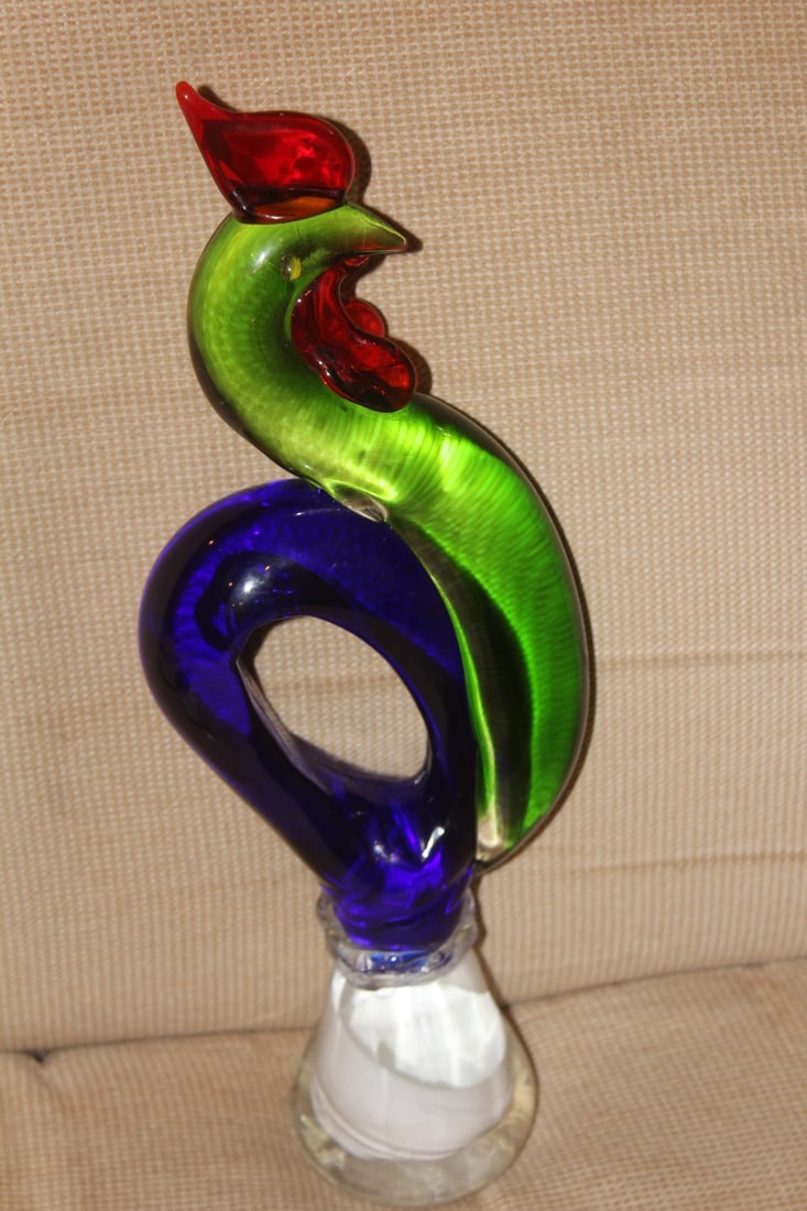Art Glass Rooster: 13 7/8" tall