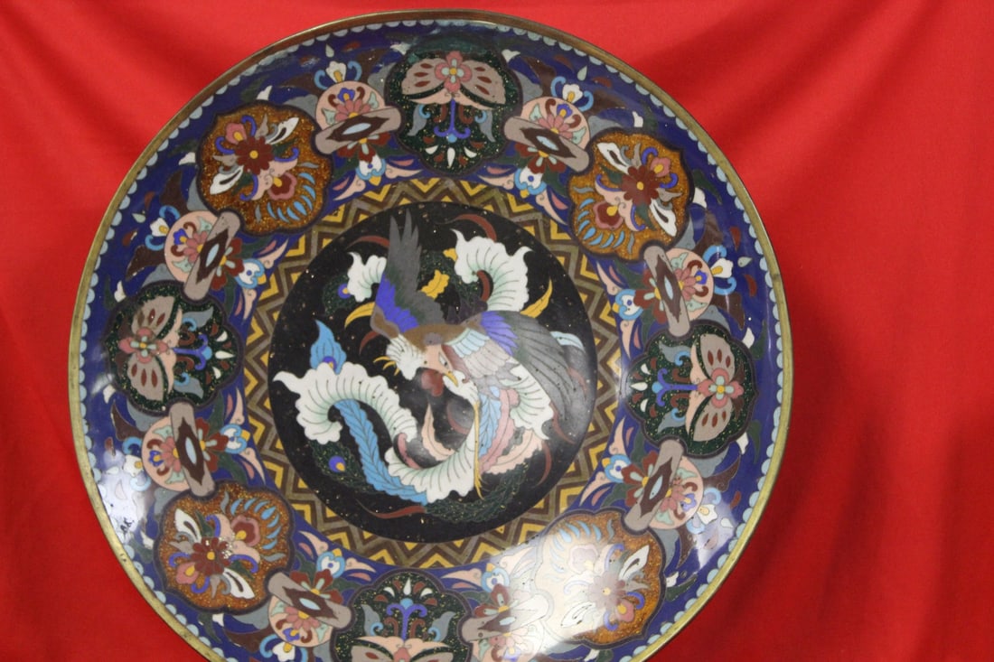 A Japanese Cloisonne Charger: please note: small restoration and losses - 14 1/4" in diameter