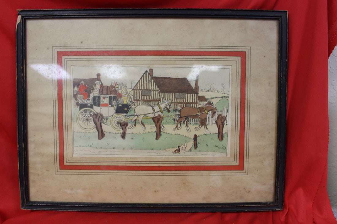 A Print/Etching/Lithograph by Harry Elliott: overall= 16 1/2" x 12 1/2" - framed