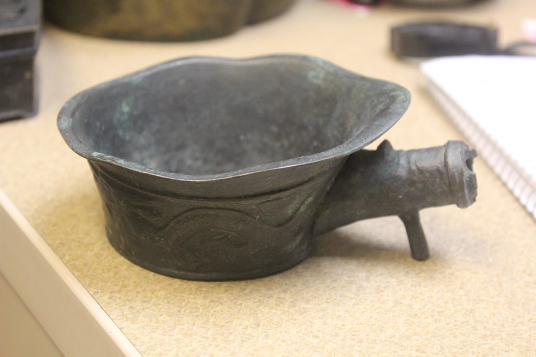 Antique Chinese Bronze Silk Iron: please note: no handle - most likely 19th century - 4 1/2" in diameter - dragon motief