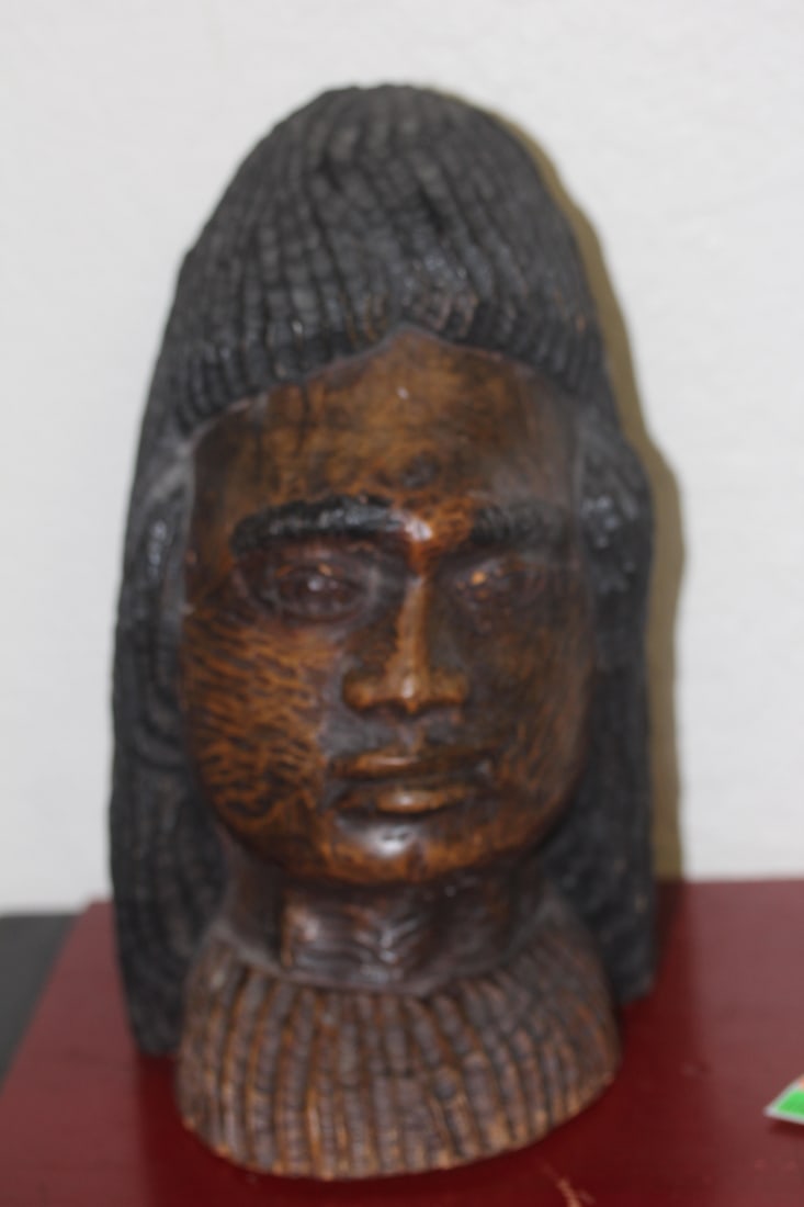 Vintage Wooden Bust: please note: minor age cracks - 10 3/8" inches tall