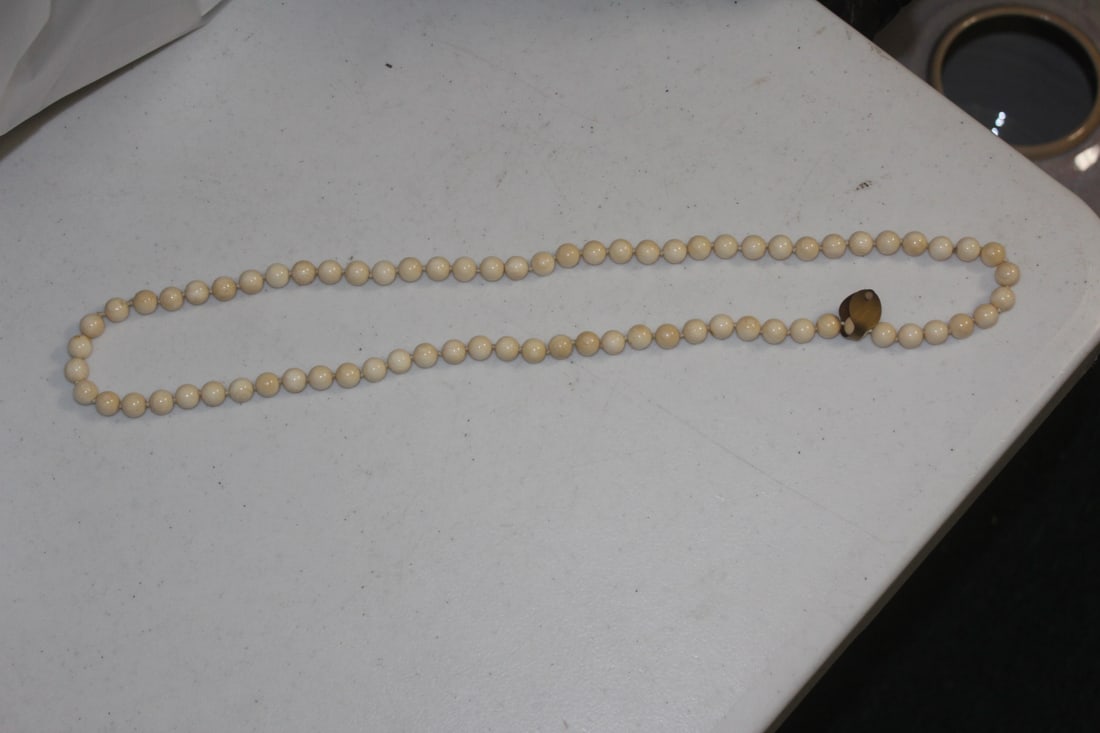 Well Carved B o n e Necklace: approximately 15 inches long clapsed - probably mid 20th century