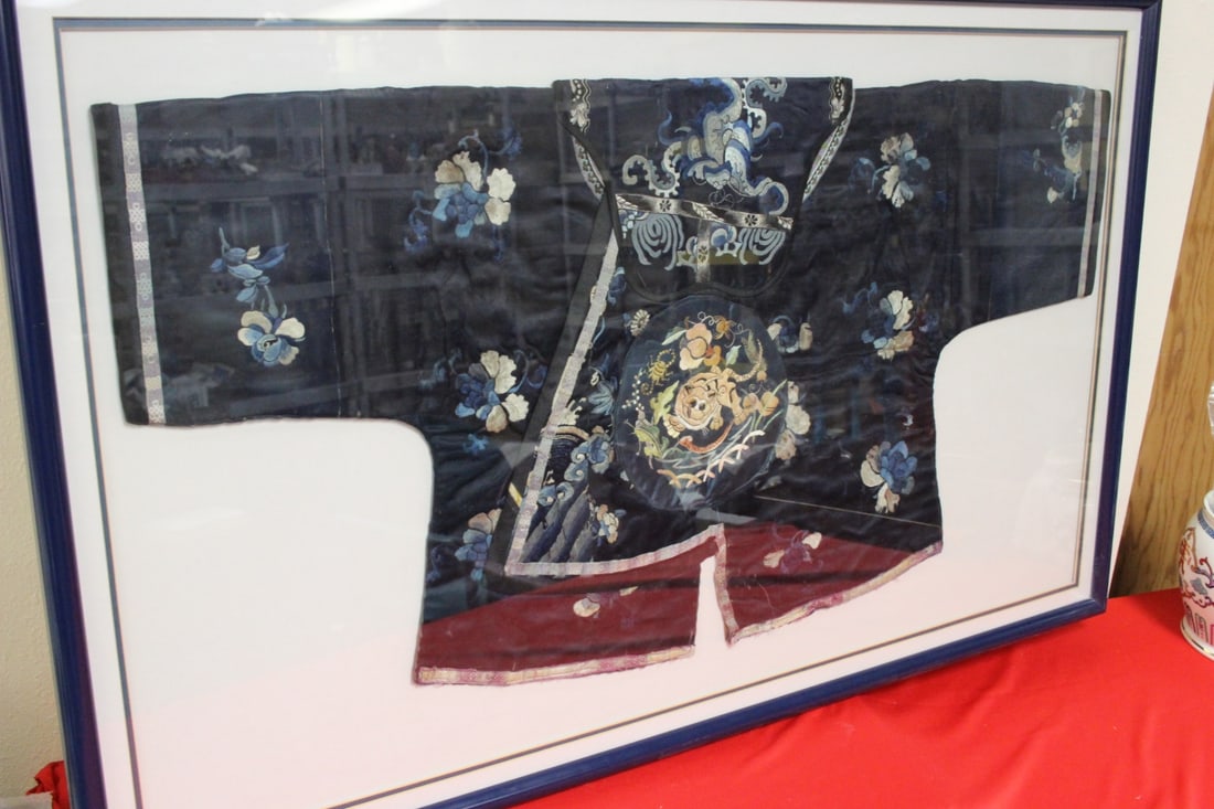 A Framed Antique Chinese Embroidery: most likely 19th century - possibly early 20th century - overall= 41 1/2" x 25 3/4"