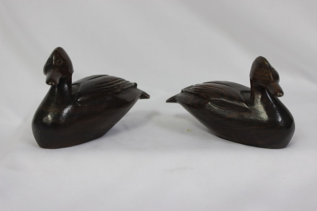 Lot of Two Solid Hardwood Ducks: 4" across