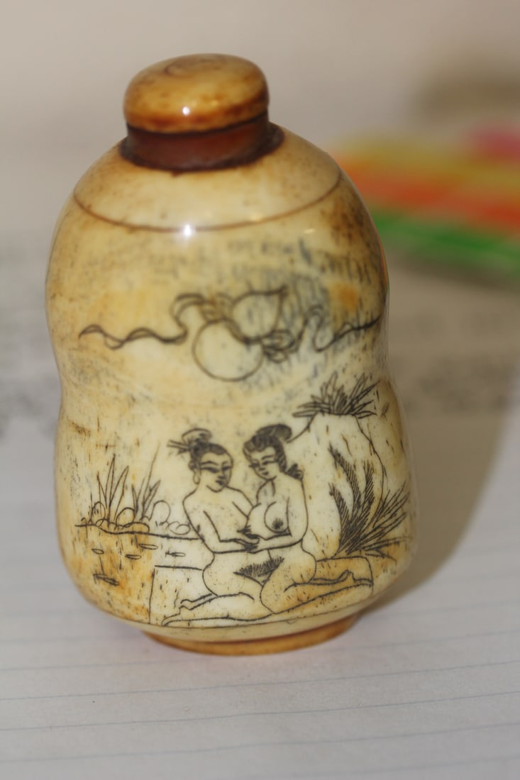 Erotica Bone Snuff Bottle: 3" tall