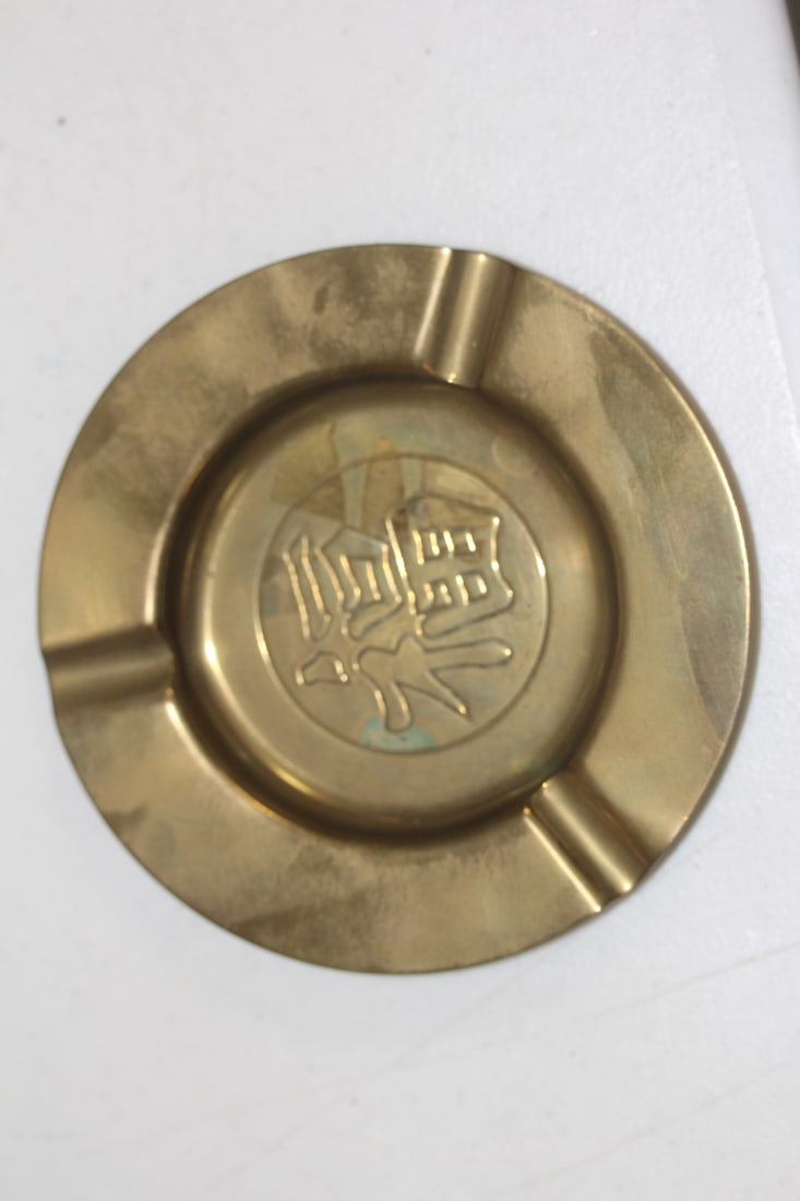 Chinese Character Brass Ashtray: 5 5/8" in diameter