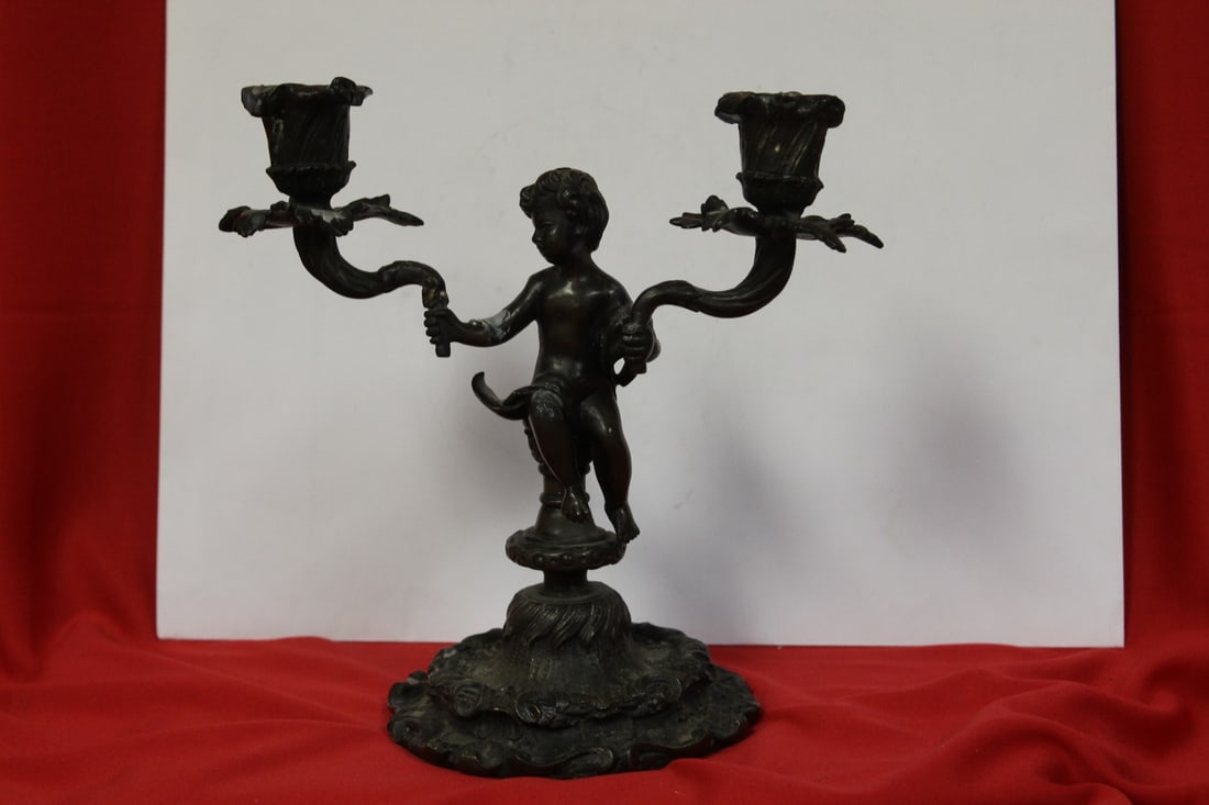 Pair of Candlesticks: 8" tall - possibly bronze?