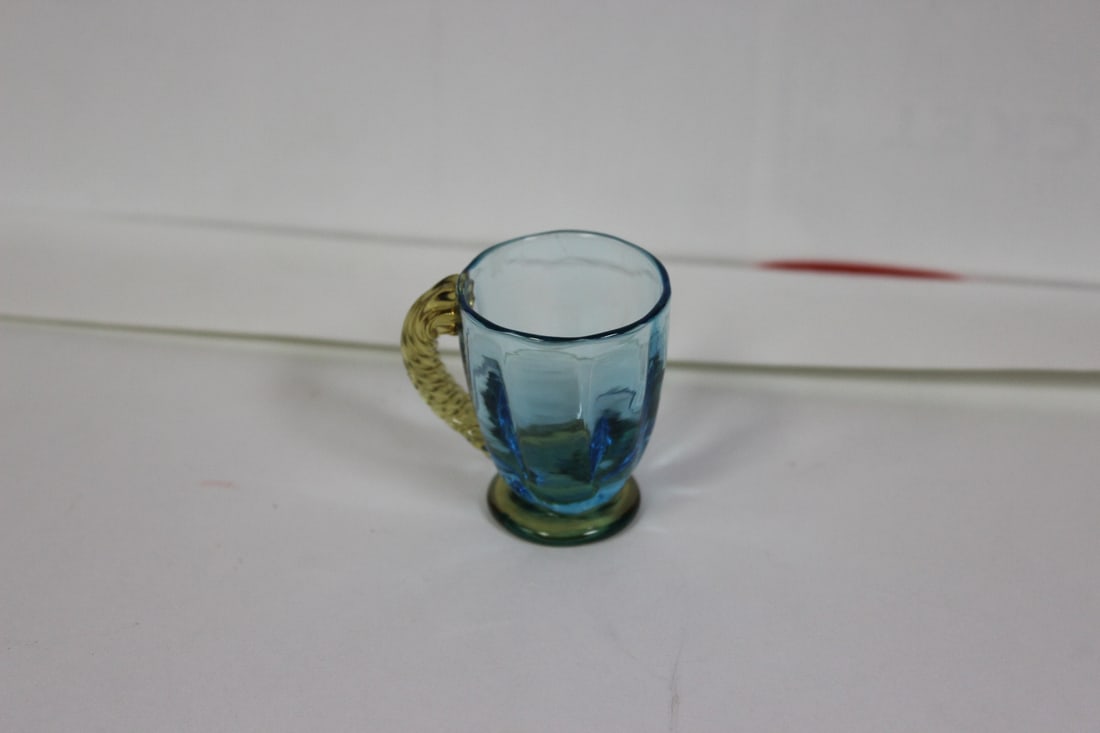 A Teal Blue Miniature Glass Cup: 2" tall