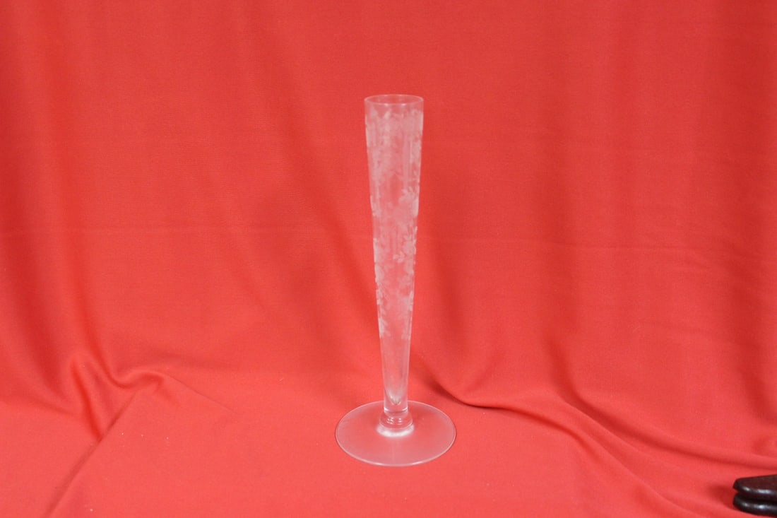 An Etched Glass Stem Vase: 8" tall