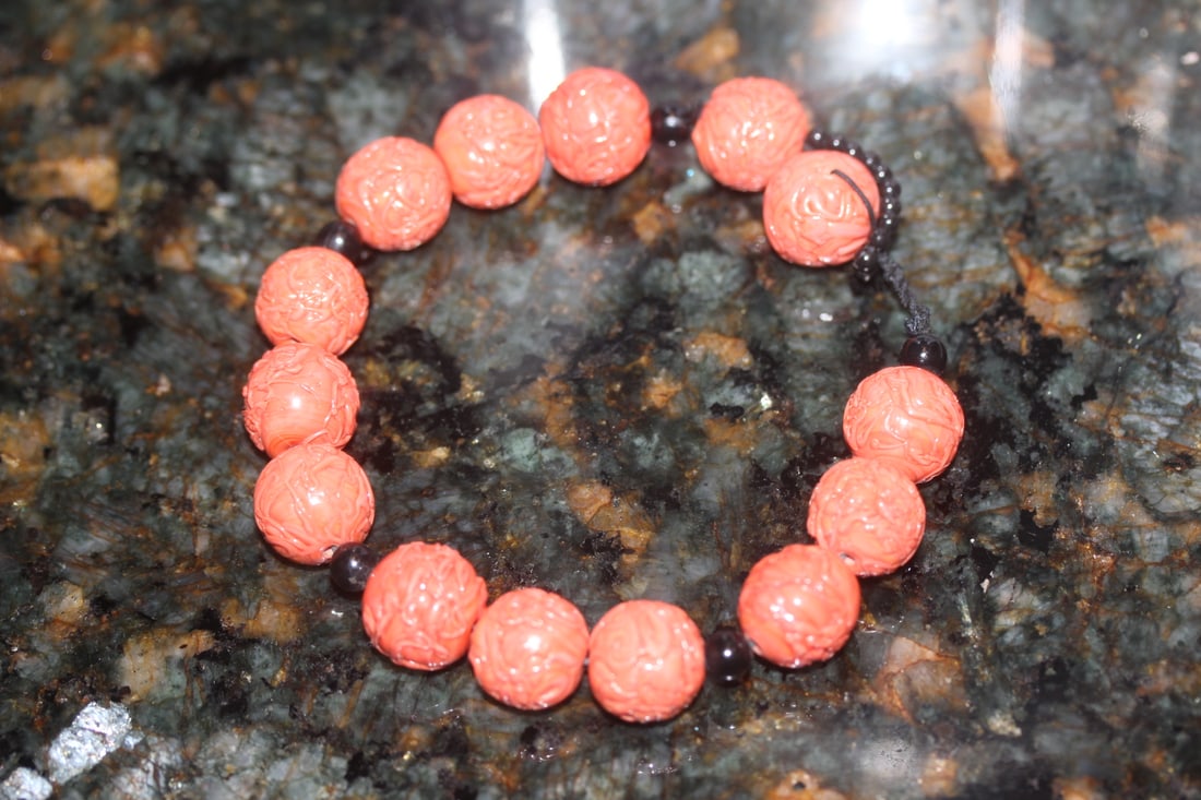 Textured Coral Bracelet: possibly Native American - each bead is little more than a half centimeter