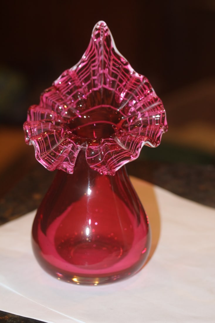 Cranberry Art Glass Vase (1 of 5)