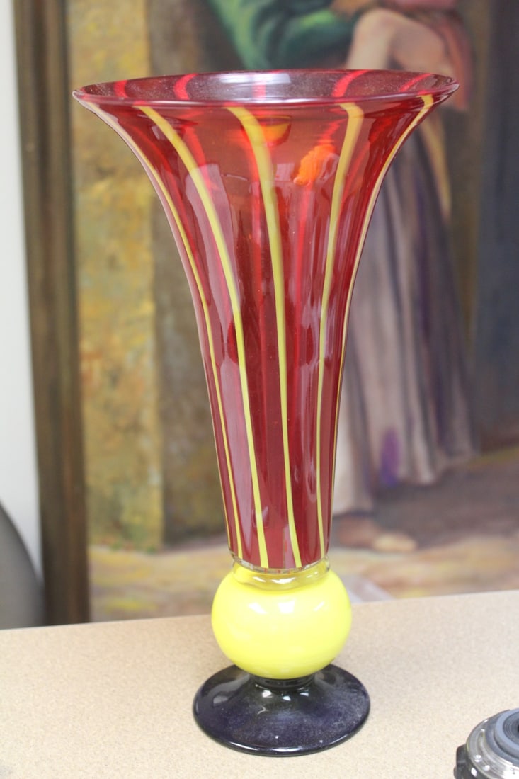 Art Glass Trumpet Form Vase: 14 1/8" tall - very desirable form