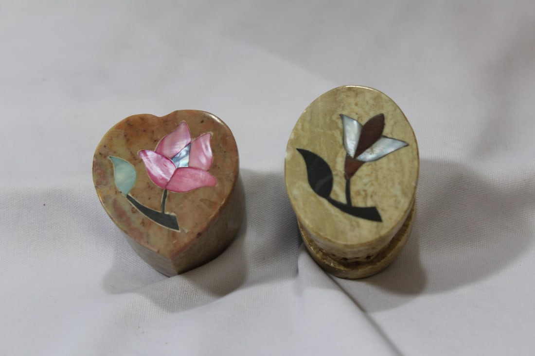 Lot of 2 Stone Inlaid Trinket Boxes (1 of 7)