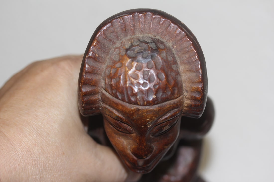 Solid Wood Ram Head Figurine - 5