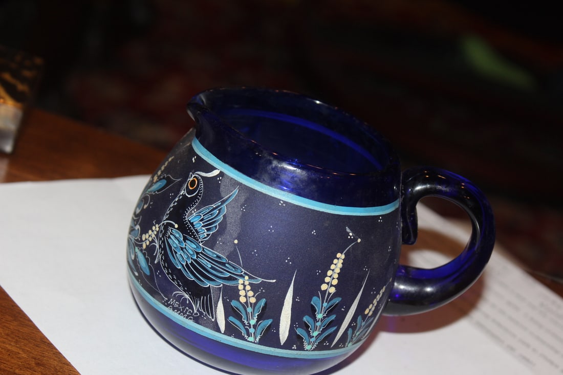 Cobalt Blue Glass Pitcher: 5" across