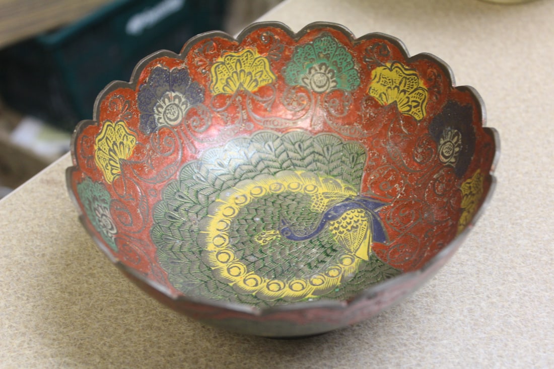 Oriental Enamel Phoenix Bowl: 6 1/2" in diameter