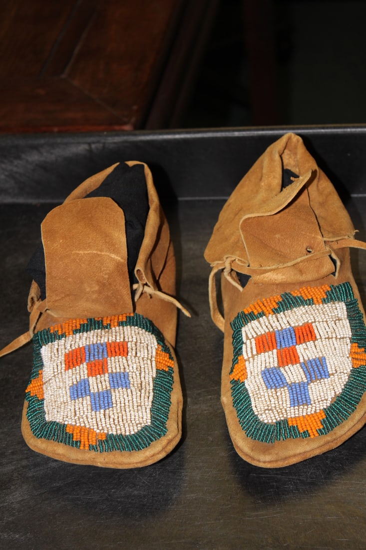 A Pair of All Leather Beaded Moccassins (1 of 6)