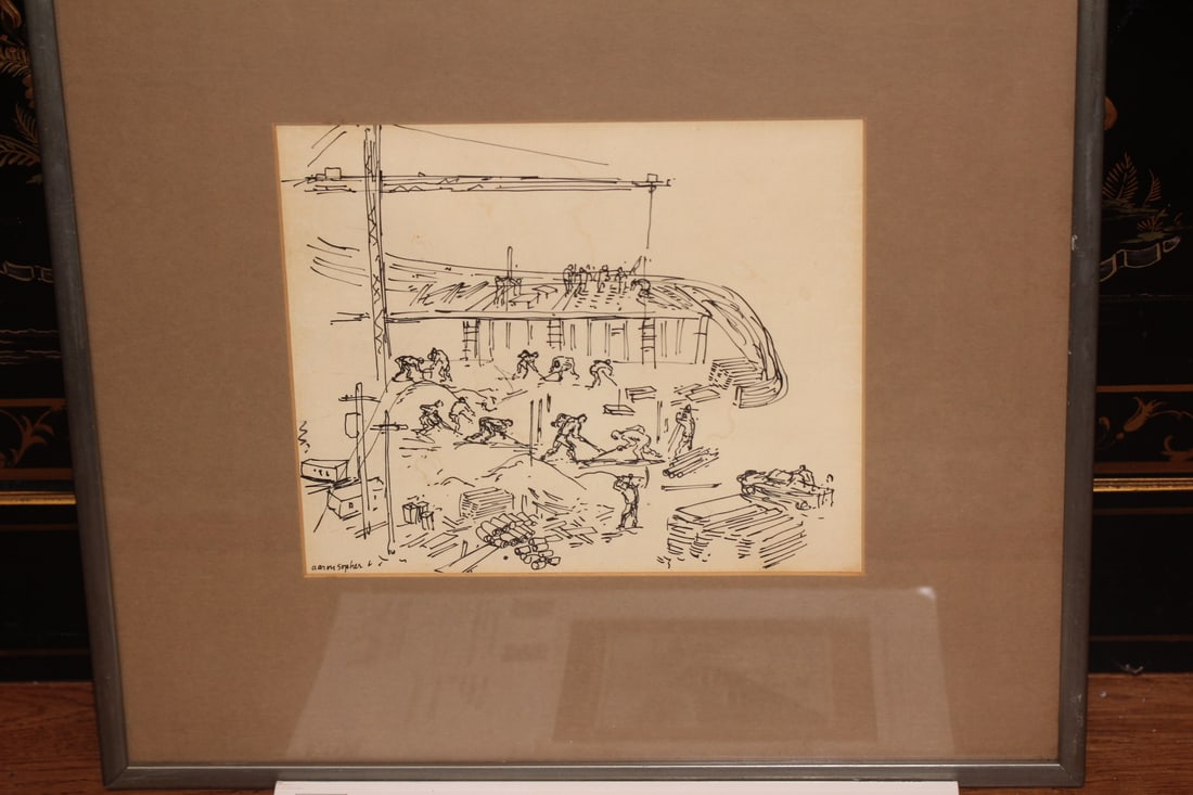 Ink Wash by Aaron Sopher: framed - overall= 15 3/8" x 14 3/8" - sight= 8 3/8" x 7"