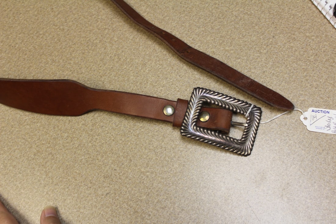 Signed Sterling Belt Buckle: and leather belt - signed: Arnold Goldstein