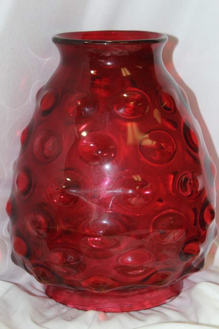 A Cranberry Lamp Shade: possibly old - beautiful embossed design - 10" tall x 7" wide