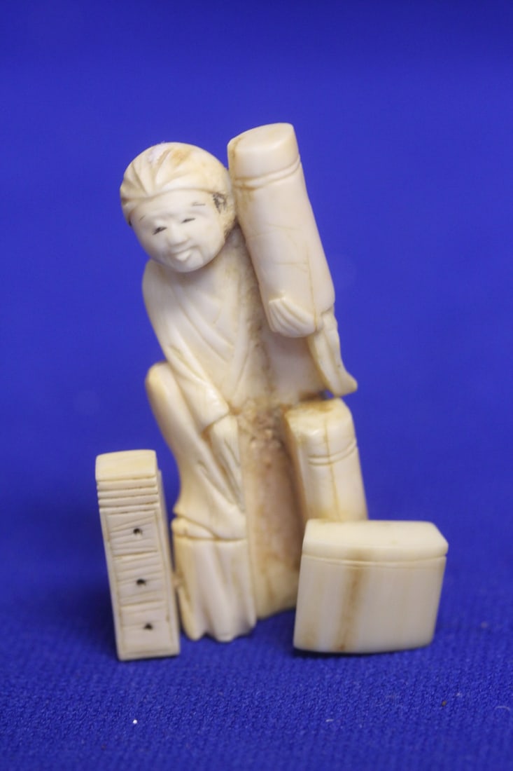 A Japanese Carved Okimono: please note= side cabinet needs to be glued back - 2 1/2" tall